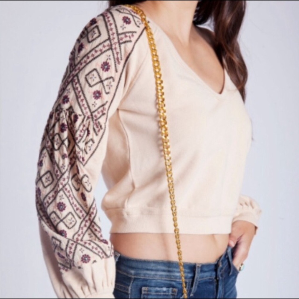 FREE PEOPLE Senorita' Cropped Pullover Sweatshirt - Picture 2 of 6